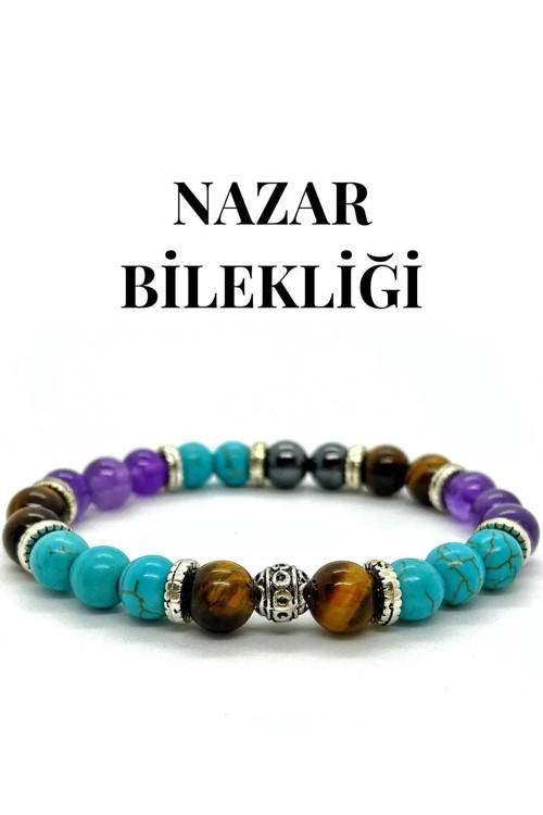 Doğaltaş 7 Çakra Bilekliği Ametist-Lapis-Turkuaz-Aventurin-Kaplangözü-Sitrin-Jasper