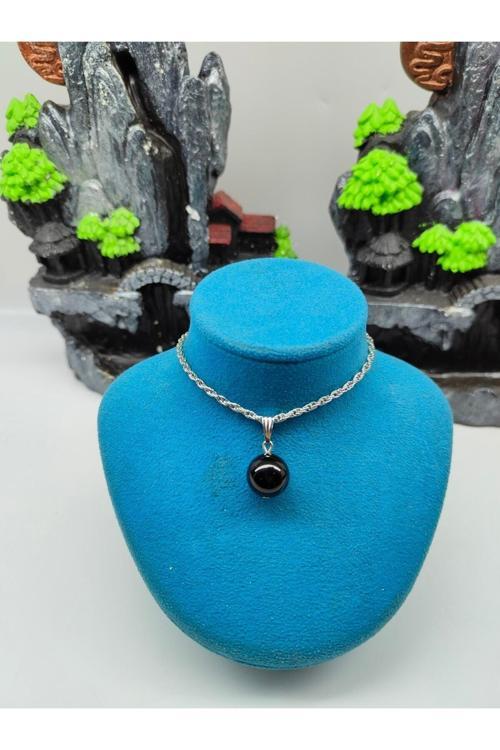 Siyah Oniks Doğal Taş Kolye Ucu (Sertifikalı) (47 Cm Zincir Dahil)