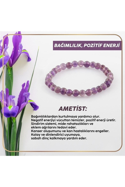 Sertifikalı Ametist Doğal Taş Bileklik 6Mm B102