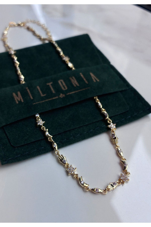 925S Gümüş Fatıma’Nın Eli Ay Yıldız Tasarım Choker Kolye