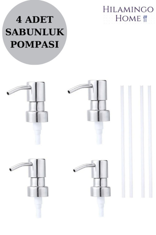 4 Adet Parlak Gümüş Renk Sabunluk Pompası