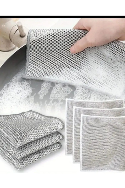 3 Adet Bulaşık Teli Çift Taraflı Bulaşık Bezi Teli Mutfak Banyo Lavabo (20X20 Cm)
