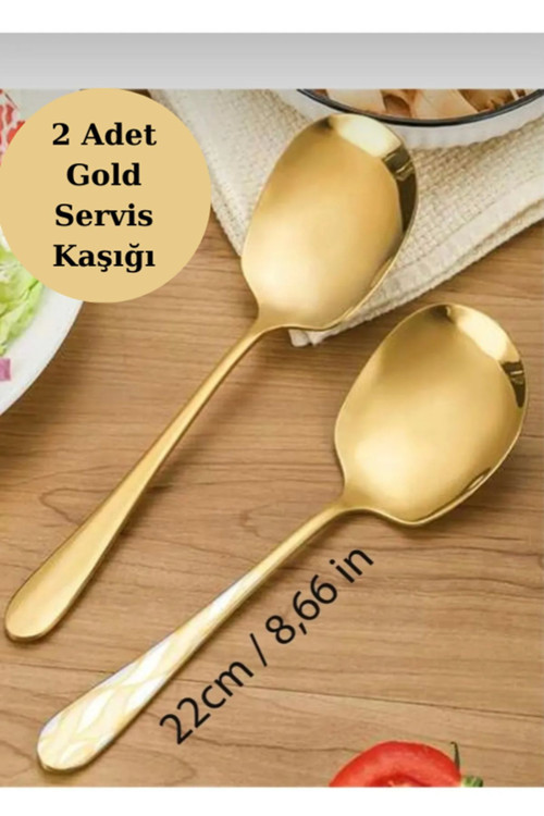 2 Adet Paslanmaz Çelik Gold Servis Kaşığı