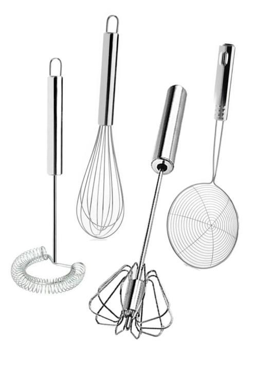 4'Lü Set Otomatik Basmalı Çırpıcı, Yağ Kevgiri, Tel Çırpıcı, Yumurta Çırpıcı Sos Karıştırıcı Mikser