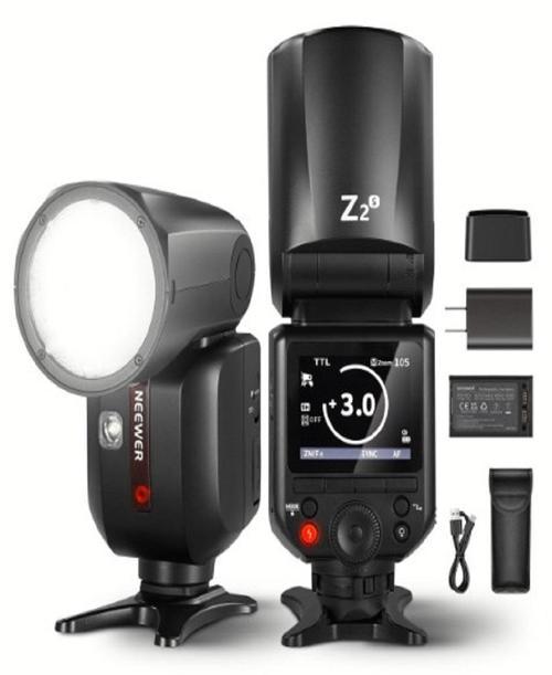 Z2-S Sony Uyumlu 76W Yuvarlak Kafa Akülü Tepe Flaşı & Kubbe Difüzör