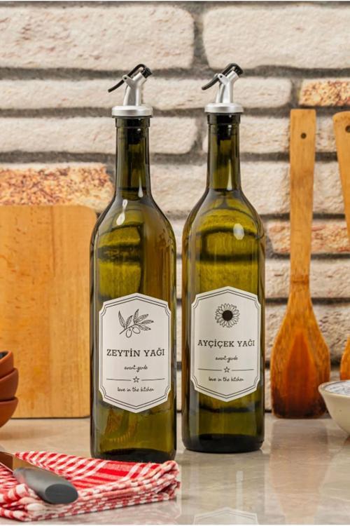 Amber 2'Li 750 Ml Zeytinyağı Sıvıyağ Şişesi Dekoratif Yağdanlık Yağlık