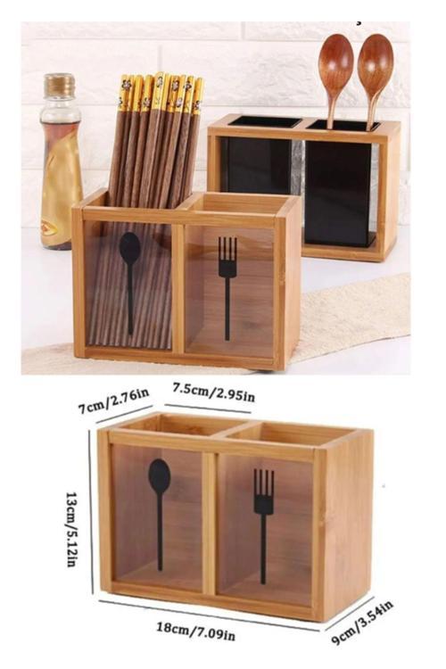 Bambu 2 Bölmeli Dekoratif Tezgah Üstü Kaşıklık (18Cm X 13 Cm)
