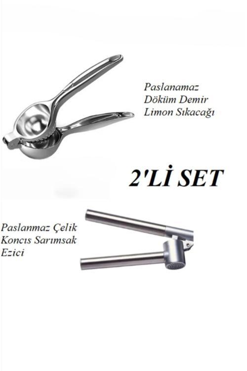2'Li Set; Ağır Çelik Lüx Limon Sıkacağı, Ağır Çelik Sarımsak Ezici