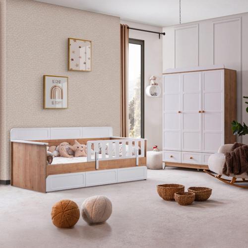 Mira Çocuk Odası Takımı, Mira Yavrulu Karyola, Berlin 3 Kapaklı Dolap - Ceviz