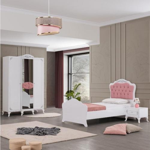 İnci Gümüş Genç Odası - 3 Kapılı Dolap, Karyola, Komodin