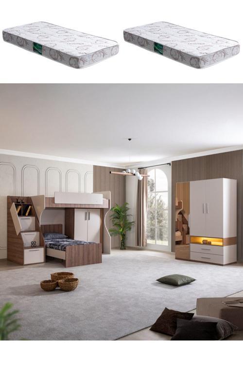 Ranza, Milano Genç Odası Takımı Dolaplı Ranza 3 Kapaklı Dolap 2 Adet Comfort Yatak