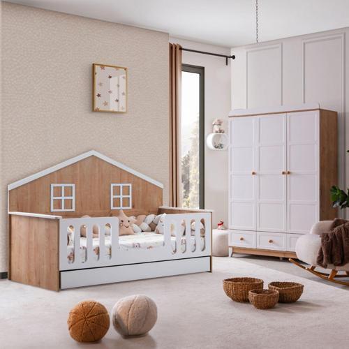 Bello Çocuk Odası Takımı, Bello Yavrulu Karyola, Berlin 3 Kapaklı Dolap - Ceviz