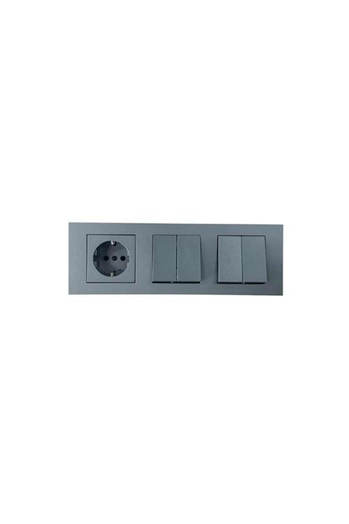 Grano Füme Üçlü Set Topraklı Priz + Komütatör + Komütatör