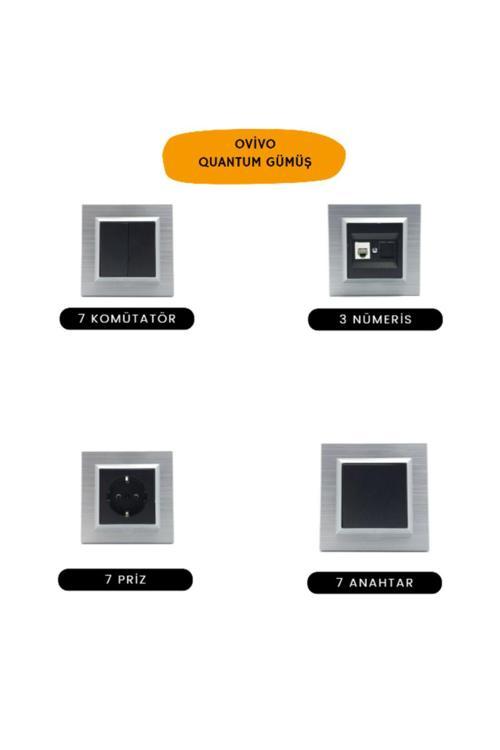 Quantum Gümüş Set (7 Komütatör + 3 Nümeris + 7 Priz + 7 Anahtar)
