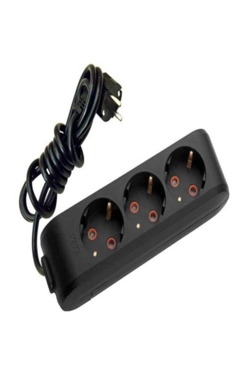 Multi-Led Siyah 3'Lü Priz Top. Kablolu Ç. K. 2Mt