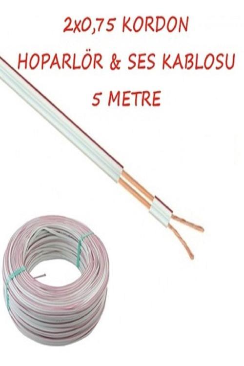 2X0,75 Kordon Ses Led Ve Hoparlör Kablosu Şeritli Beyaz Kablo 5 Metre