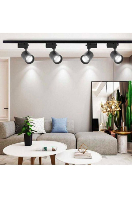 4 Lü Set Siyah Kasa Ray Spot 1 Metre Ray Dahil Ultra Beyaz Işıklı Ray Spotlu Led Işık