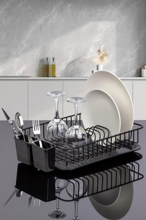 Siyah Tek Katlı Modern Tabaklık Bulaşıklık