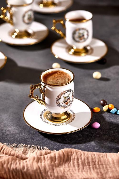 Desire Ayaklı Beyaz Yldz.Kuşlu  6 Kişilik  Kahve Fincan Takımı