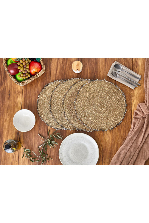 Seagrass Hasır Yuvarlak Amerikan Servis Supla Silver 4 Lü