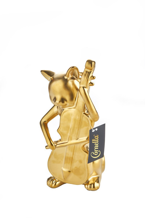 27Cm Seramik Mat Gold Violin Çalan Kedi Objesi Hediyelik Biblo