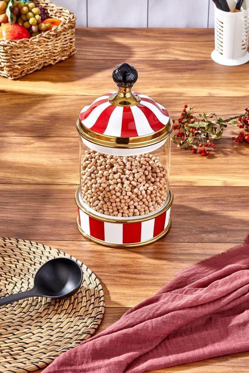 Charmes Porselen Cam Tepeli Kırmızı Beyaz Battal Boy Kavanoz 2500 Ml