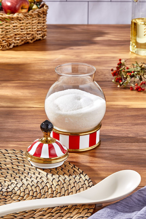 Charmes Porselen Cam Tepeli Kırmızı Beyaz Büyük Kavanoz 1000 Ml