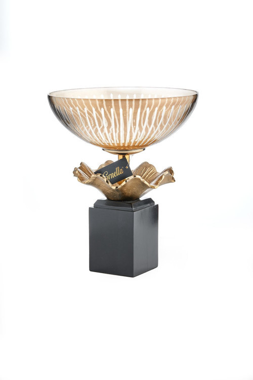 30 X 36 Cm Ahşap Ayaklı Gold Döküm Ve Cam Dekoratif Meyvelik