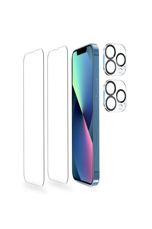 (2 Cam + 2 Lens) İphone 13 Pro Uyumlu 2 Adet Ekran Koruyucu Ve 2 Adet Kamera Lens Koruyucu