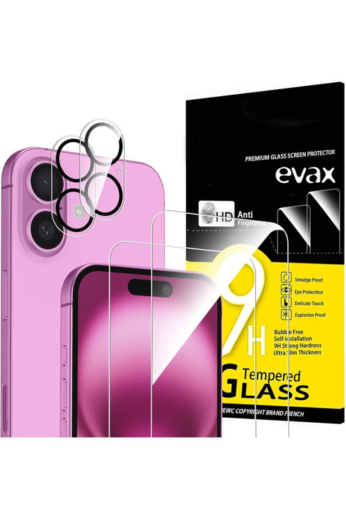 (2 Cam + 2 Lens) İphone 16 Plus Uyumlu 2 Adet Ekran Koruyucu Ve 2 Adet Kamera Lens Koruyucu