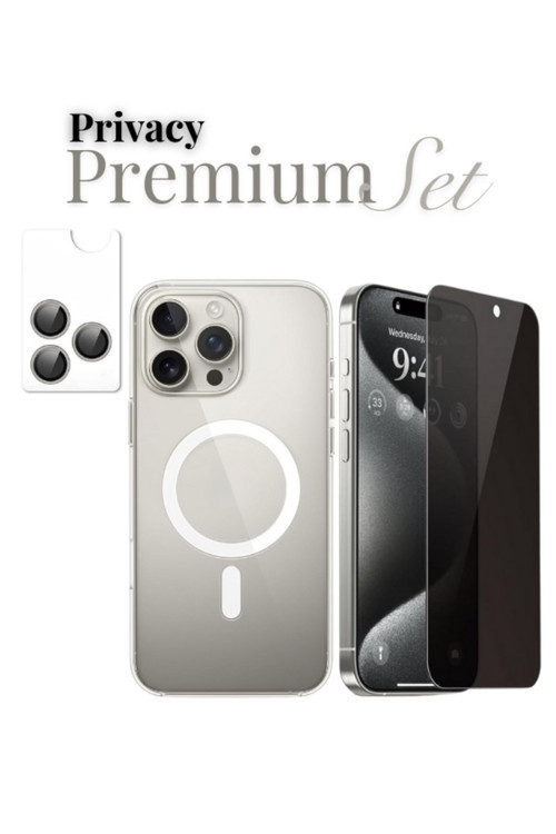 (Hy-Premıum Set) 16 Pro Max Uyumlu Armor Hayalet Ekran Koruyucu+(Ic) Magsafe Kılıf+Armor Lens Koruma