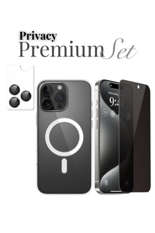 (Hy-Premıum Set) 16 Pro Max Uyumlu Armor Hayalet Ekran Koruyucu+(Ic) Magsafe Kılıf+Armor Lens Koruma