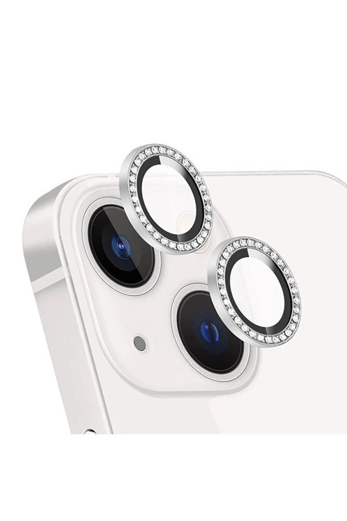 (Taşlı Lens) Iphone 13 / 13 Mini Uyumlu Taşlı Metal Çerçeveli Kamera Lensi Koruyucu