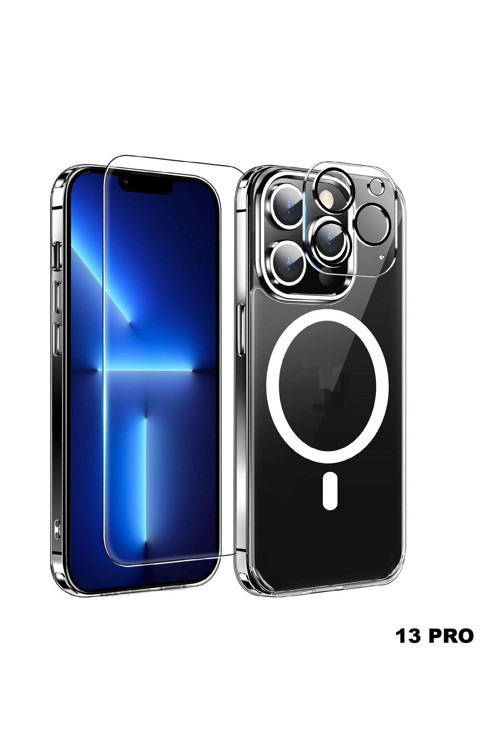 (3'Ü 1 Arada) İphone 13 Pro Uyumlu 1 Magsafe Kılıf + 1 Ekran Koruyucu + 1 Kamera Lens Koruyucu