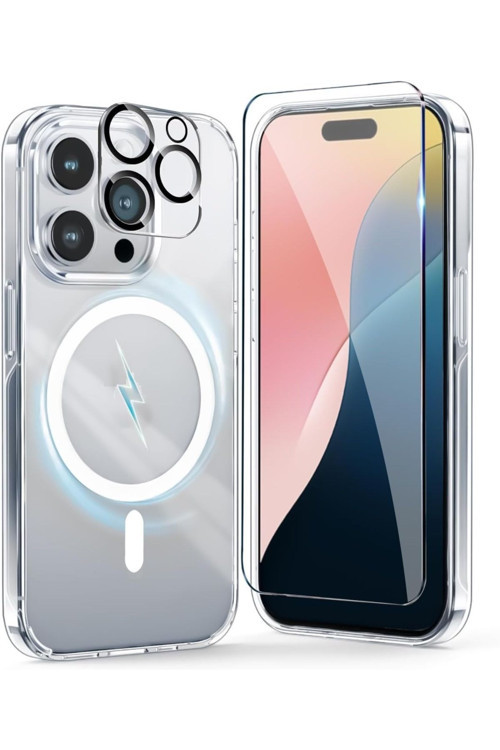 (3'Ü 1 Arada) İphone 16 Pro Uyumlu 1 Magsafe Kılıf + 1 Ekran Koruyucu + 1 Kamera Lens Koruyucu