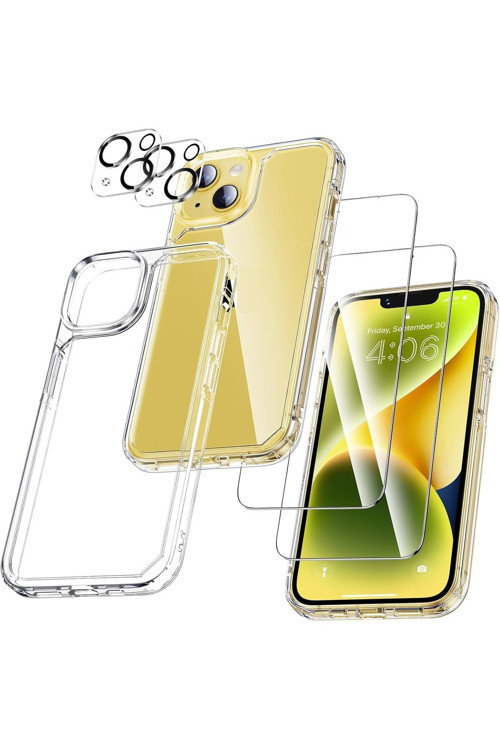 (5'İ 1 Arada) İphone 14 Plus Uyumlu 1 Şeffaf Kılıf + 2 Ekran Koruyucu + 2 Kamera Lens Koruyucu