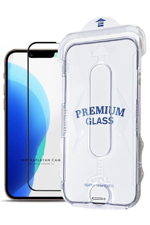 (Magıcbox Tam) İphone 13 Uyumlu Kolay Kurulum Aparatlı Magic Box Tam Kaplayan Cam Ekran Koruyucu