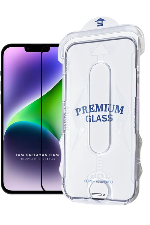 (Magıcbox Tam) İphone 14 Plus Uyumlu Kolay Kurulum Aparatlı Magic Tam Kaplayan Cam Ekran Koruyucu