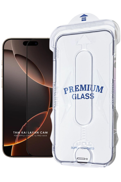 (Magıcbox Tam) İphone 16 Pro Max Uyumlu Kolay Kurulum Aparatlı Magic Tam Kaplayan Cam Ekran Koruyucu