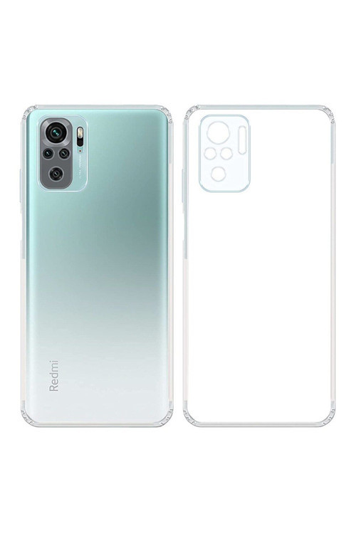 (Tıpalı Şeffaf) Redmi Note 10S Kamera Koruyuculu Şarj Yeri Tıpalı Yumuşak Şeffaf Silikon Kılıf