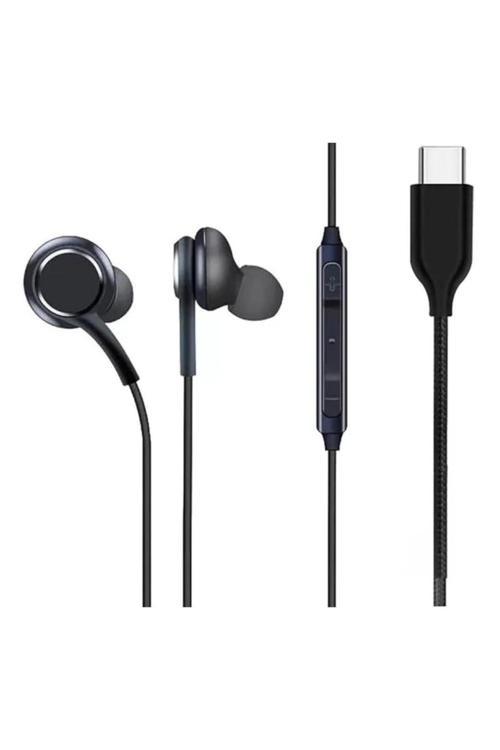 Siyah Kulakiçi Type-C Girişli Mikrofonlu Kablolu Kulaklık Hasır Studıo Stereo Yüksek Ses Kalitesi