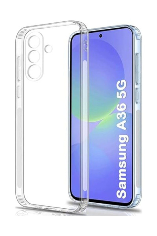 (Tıpalı Şeffaf) Samsung Galaxy A36 Şeffaf Silikon Kılıf / Kamera Yeri Korumalı / Şarj Yeri Tıpalı