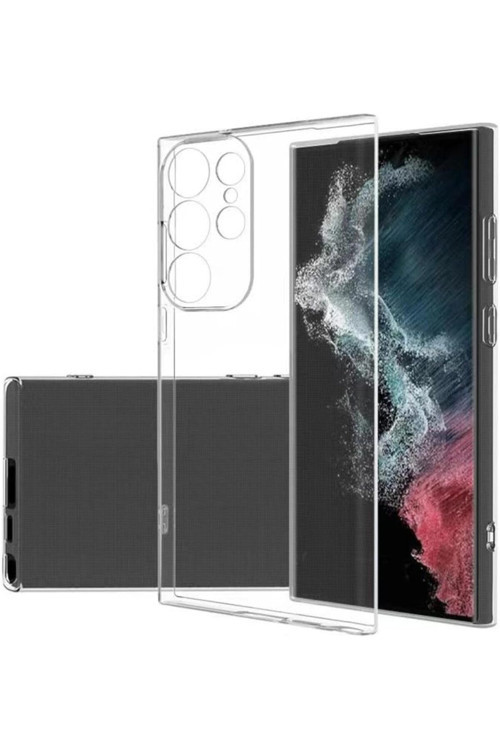(Tıpalı Şeffaf) Samsung S23 Ultra Kamera Koruyuculu Şarj Yeri Tıpalı Yumuşak Şeffaf Silikon Kılıf