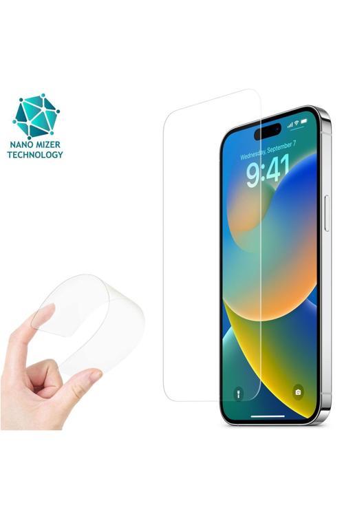 (Esnek Nano Cam) İphone 14 Pro Max Uyumlu Ultra İnce Darbe Korumalı Esnek Nano Mizer Ekran Koruyucu