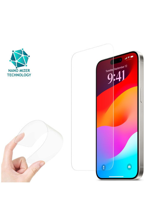(Esnek Nano Cam) İphone 15 Pro Uyumlu Ultra İnce Darbe Korumalı Esnek Nano Mizer Ekran Koruyucu
