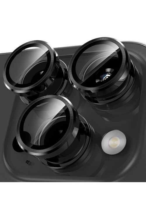 (Metal Lens) Iphone 15 Pro Max & Iphone 15 Pro Uyumlu Kamera Koruyucu Lens Metal Çerçeveli 3'Lü Set