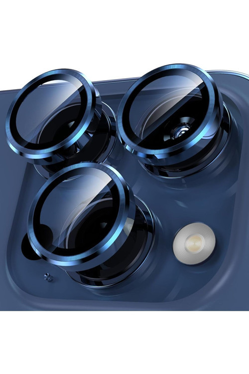 (Metal Lens) Iphone 15 Pro Max & Iphone 15 Pro Uyumlu Kamera Koruyucu Lens Metal Çerçeveli 3'Lü Set