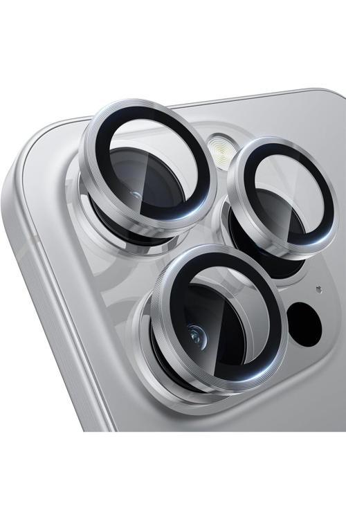 (Metal Lens) Iphone 16 Pro Max / 16 Pro Uyumlu Beyaz Titanyum Metal Kamera Lens Koruyucu