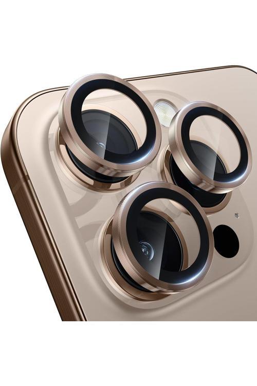 (Metal Lens) Iphone 16 Pro Max / 16 Pro Uyumlu Çöl Titanyum Metal Kamera Lens Koruyucu