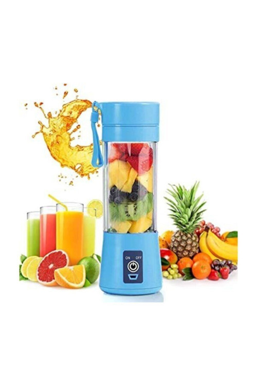 Portatif Taşınabilir El Blender 380 Ml 6 Bıçaklı Usb Şarjlı Blender-Mavi